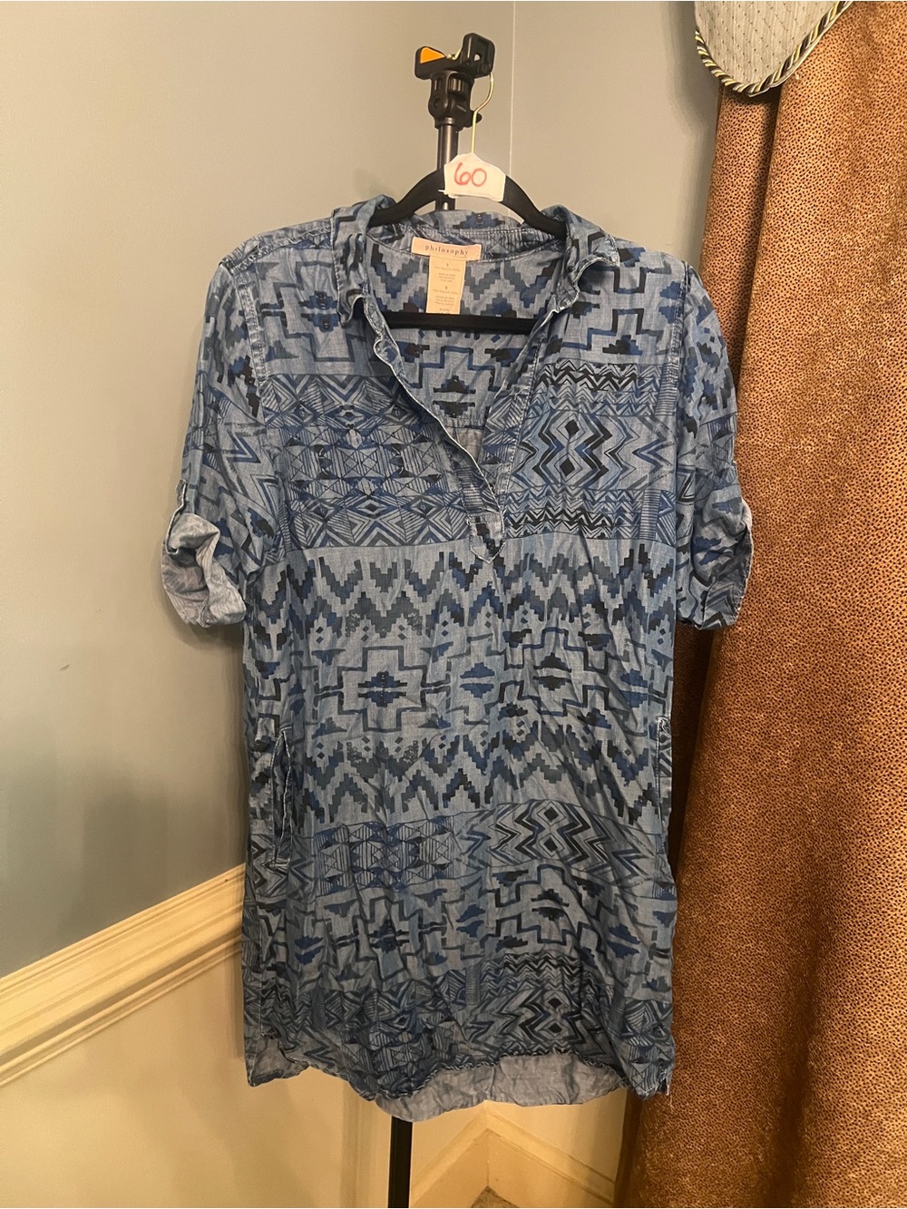Philosophy Blue Printed Casual Button-Down Shirt